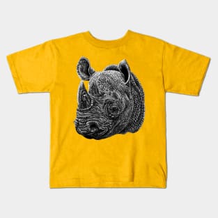 Black rhino animal ink illustration Kids T-Shirt